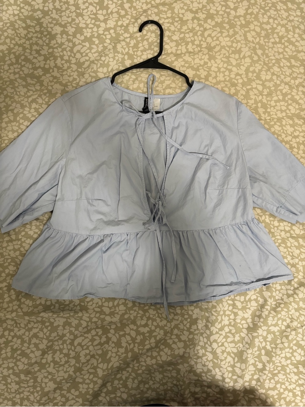 H&M Light Blue Tie-Front Peplum Blouse